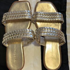 BCBGeneration Gold Sandals with Rhinestone Embellishments